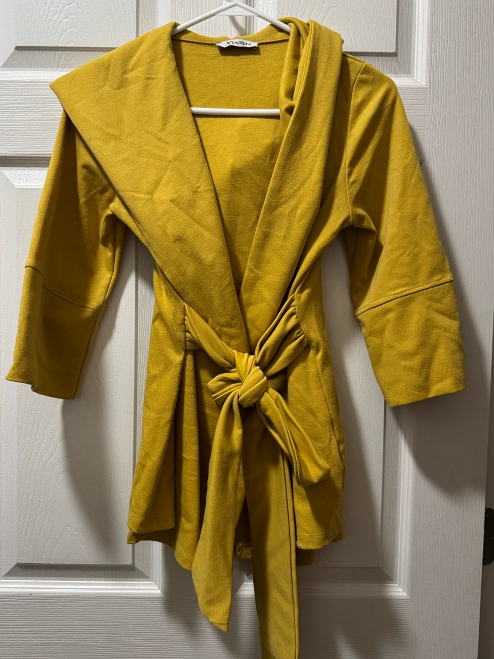Xtaren Hooded Wrap Robe in Mustard Yellow